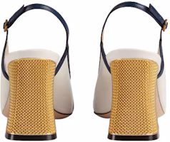 Purchase (Women) Gucci Leather Mid-Heel Slingback Pumps With Block heel 'White Navy' 608932-C9D10-9068