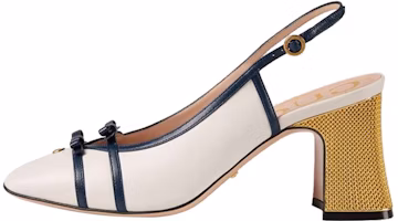 (Women) Gucci Leather Mid-Heel Slingback Pumps With Block heel 'White Navy' 608932-C9D10-9068 (Women) Gucci Leather Mid-Heel Slingback Pumps With Block heel 'White Navy' 608932-C9D10-9068