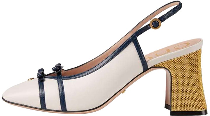 (Women) Gucci Leather Mid-Heel Slingback Pumps With Block heel 'White Navy' 608932-C9D10-9068 Buy (Women) Gucci Leather Mid-Heel Slingback Pumps With Block heel 'White Navy' 608932-C9D10-9068