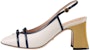 (W) Gucci Kasut Tumit Sederhana Slingback Kulit Tumit Blok 'Putih Navy' 608932-C9D10-9068