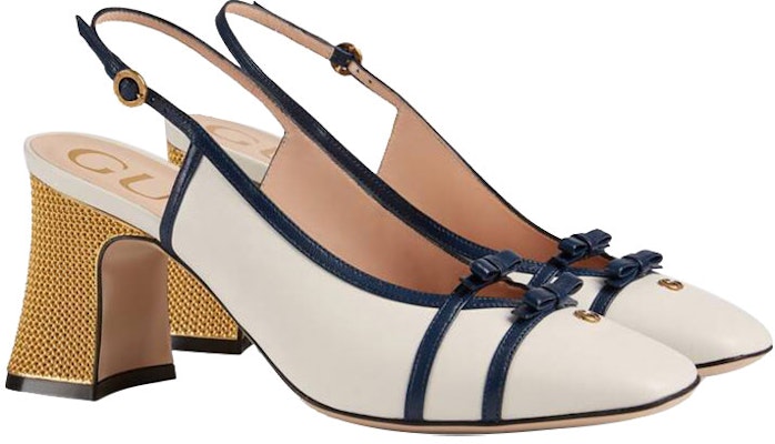 (Women) Gucci Leather Mid-Heel Slingback Pumps With Block heel 'White Navy' 608932-C9D10-9068 Order (Women) Gucci Leather Mid-Heel Slingback Pumps With Block heel 'White Navy' 608932-C9D10-9068