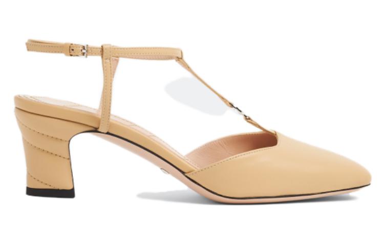 Order (W) Gucci Kulit Mule Heels Chunky Gesper 'Beige' 723446-BKO00-9702