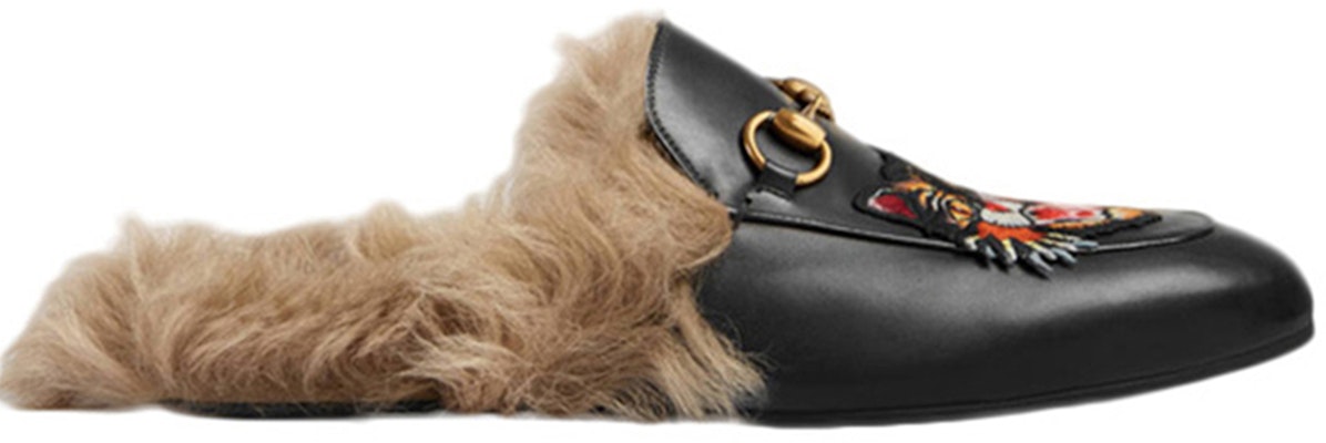 Gucci Tiger Head Embroidered Leather One Pedal Flat Shoes Black Fleece Lined 478285-DKHH0-1063 Order Gucci Tiger Head Embroidered Leather One Pedal Flat Shoes Black Fleece Lined 478285-DKHH0-1063