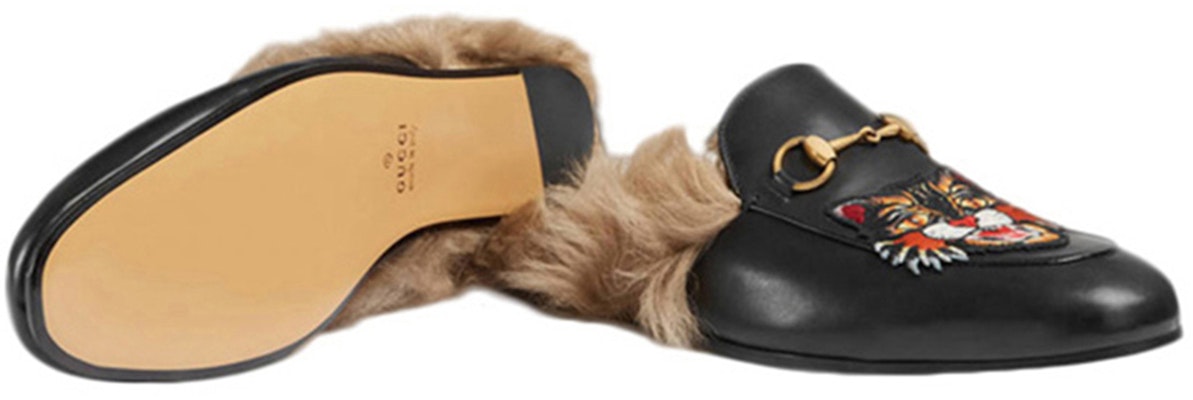 Gucci Tiger Head Embroidered Leather One Pedal Flat Shoes Black Fleece Lined 478285-DKHH0-1063 Lookbook Gucci Tiger Head Embroidered Leather One Pedal Flat Shoes Black Fleece Lined 478285-DKHH0-1063