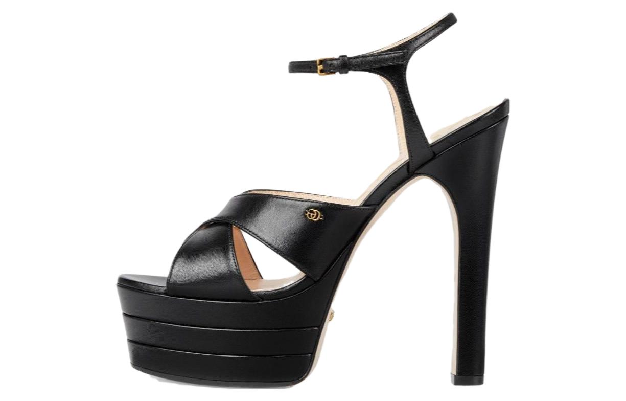 (Women) Gucci Leather Open-Toe Buckle Chunky-Heel Sandals 'Black' 746613-C9D00-1000