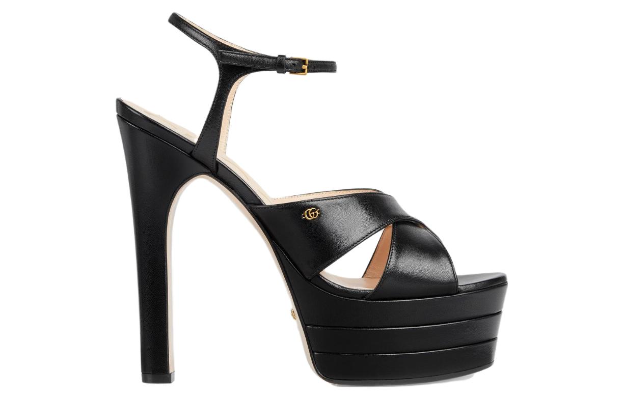 (W) Gucci Leather Open-Toe Buckle Chunky-Heel Sandals 'Black' 圖 2