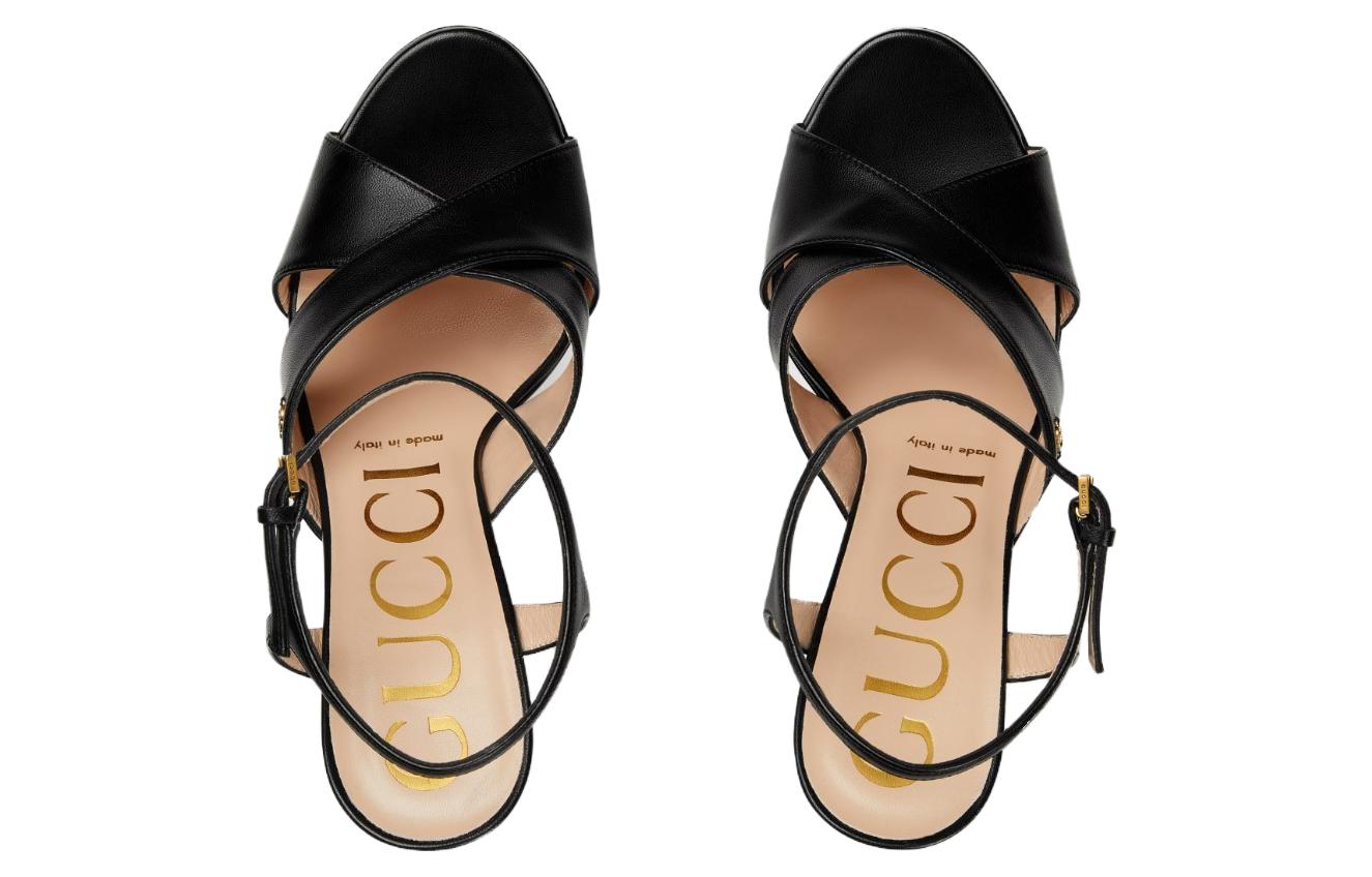 (W) Gucci Leather Open-Toe Buckle Chunky-Heel Sandals 'Black' 圖 3