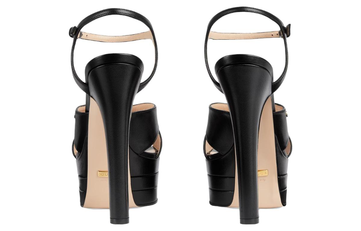(W) Gucci Leather Open-Toe Buckle Chunky-Heel Sandals 'Black' 圖 4