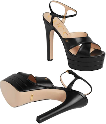 GUCCI古馳 皮革 露趾搭扣粗跟 時尚涼拖 13.5cm 女款 黑色 Sizing GUCCI古馳 皮革 露趾搭扣粗跟 時尚涼拖 13.5cm 女款 黑色