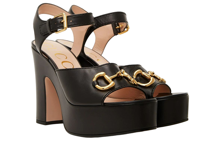 Shop (W) Sandal Gucci Kulit Open-Toe dengan Buckle 'Hitam' 674776-BKO00-1000