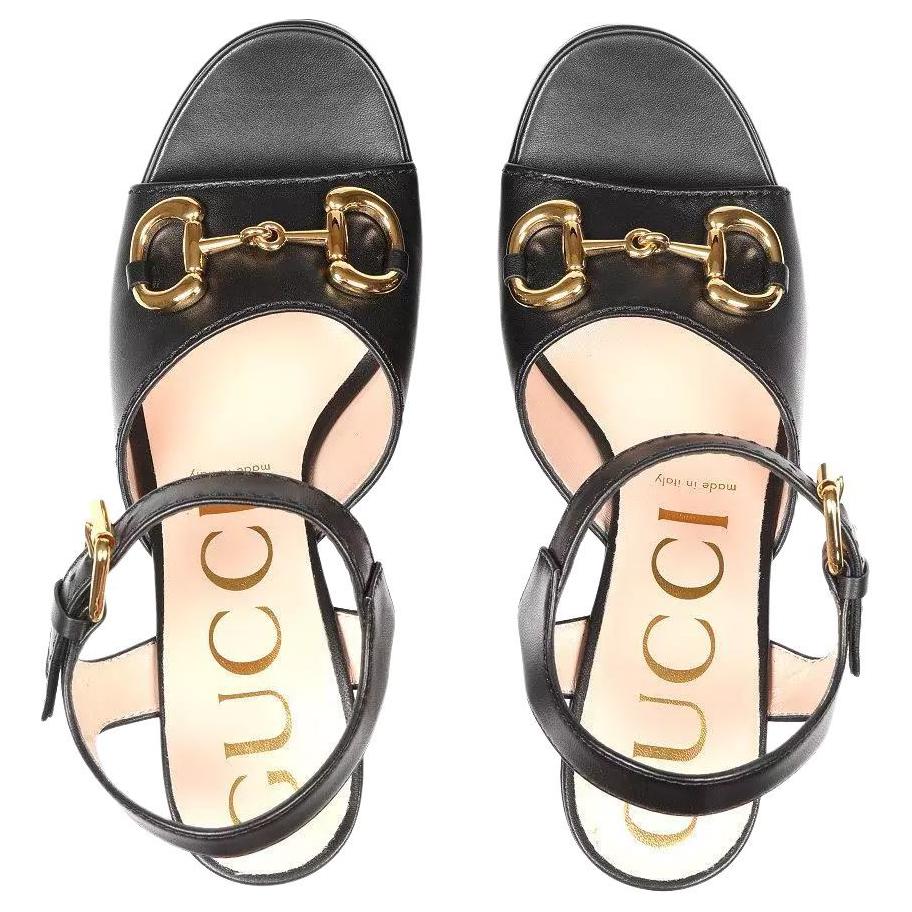 Purchase (W) Sandal Gucci Kulit Open-Toe dengan Buckle 'Hitam' 674776-BKO00-1000