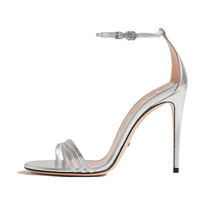 (W) Gucci Leather Open-Toe High-Heeled Sandals 'Silver'
