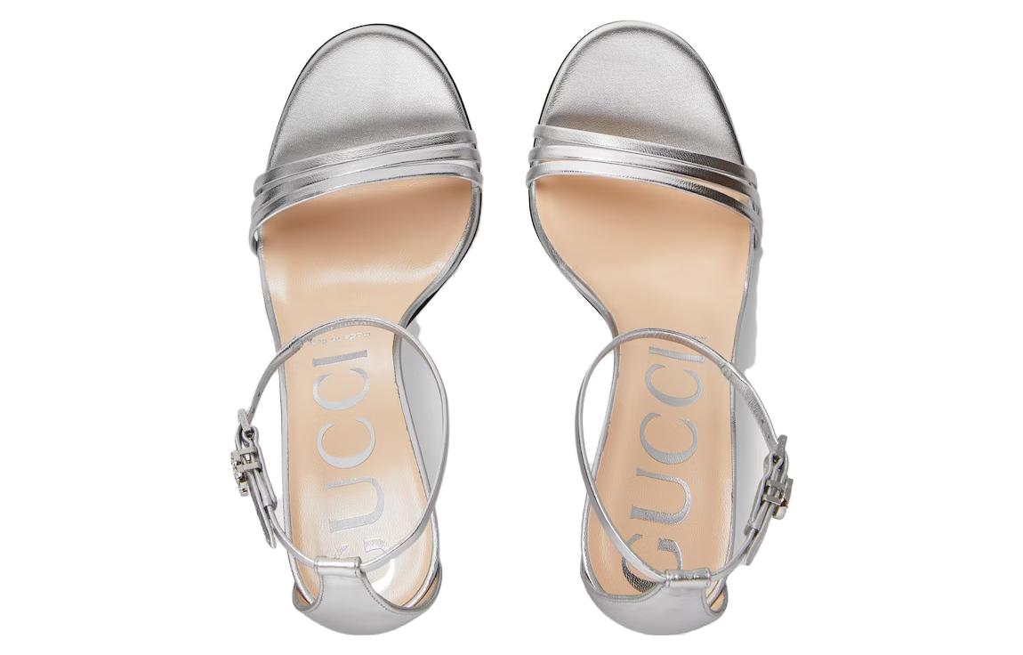 Shop (W) Sandal Hak Tinggi Terbuka Gucci Kulit 'Silver' 551213-B8B00-8106
