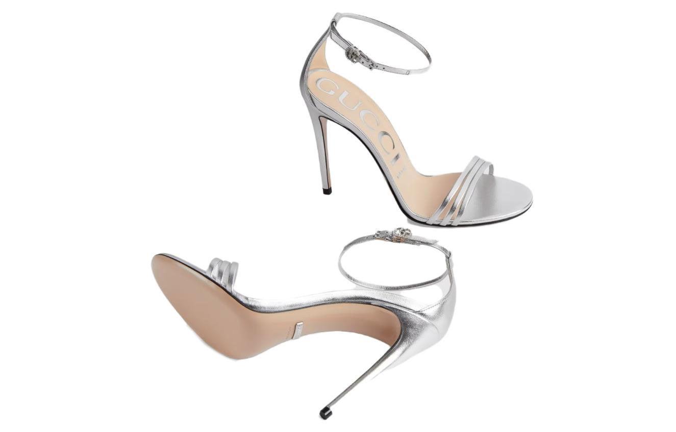 Details for (W) Sandal Hak Tinggi Terbuka Gucci Kulit 'Silver' 551213-B8B00-8106