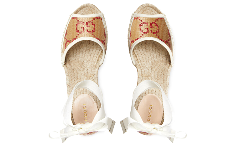 Shop (W) Sandales à Lacets Gucci en Cuir à Bout Ouvert ''Beige'' 741416-FABVI-9550