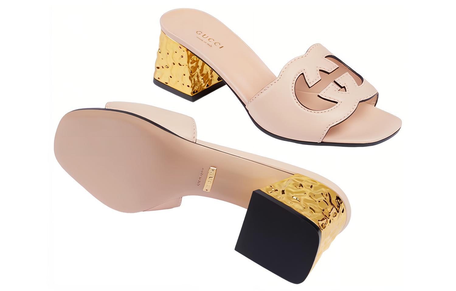 Shop (W) Gucci 粉色皮革露趾拖鞋 694450-US000-6705