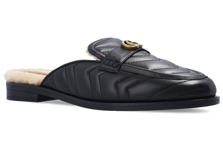 Order (W) Gucci Selip Kulit Hujung Terbuka 'Fesyen Hitam' 670400-0CGG0-1061