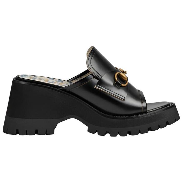 Order (Women) Gucci Leather Platform Slide 'Black Horsebit' 645396-DS800-1000