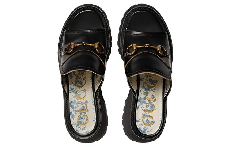 Shop (Women) Gucci Leather Platform Slide 'Black Horsebit' 645396-DS800-1000