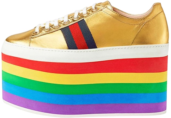 (Women) Gucci Leather Platform Sneaker 'Gold Stripe' 452312-B8BK0-8084 Buy (Women) Gucci Leather Platform Sneaker 'Gold Stripe' 452312-B8BK0-8084