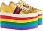 Order (W) Gucci Sneakers Platform Kulit 'Emas Stripe' 452312-B8BK0-8084