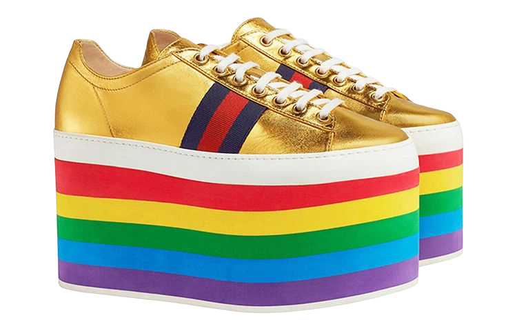 Order (Women) Gucci Leather Platform Sneaker 'Gold Stripe' 452312-B8BK0-8084