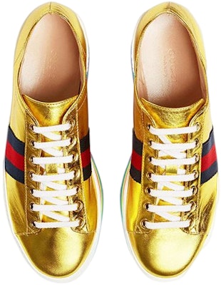 (W) Gucci Sepatu Sneakers Platform Kulit 'Gold Stripe' 452312-B8BK0-8084 Shop (W) Gucci Sepatu Sneakers Platform Kulit 'Gold Stripe' 452312-B8BK0-8084