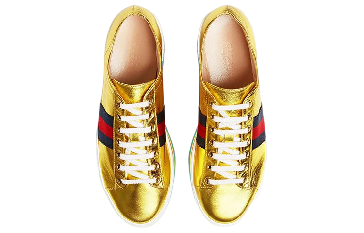 Shop (Women) Gucci Leather Platform Sneaker 'Gold Stripe' 452312-B8BK0-8084