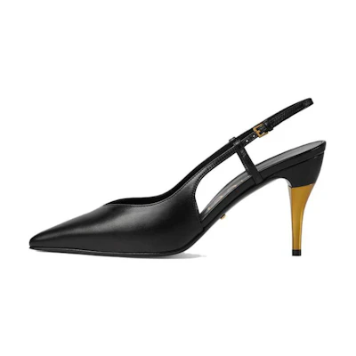 (W) Gucci Leather Pointed Toe Buckle Stiletto 'Black'