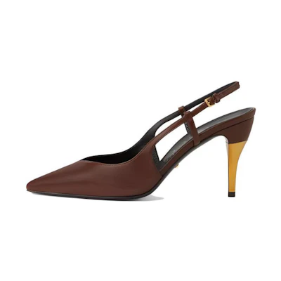 (W) Gucci Leather Pointed Toe Buckle Stiletto 'Brown Gold'