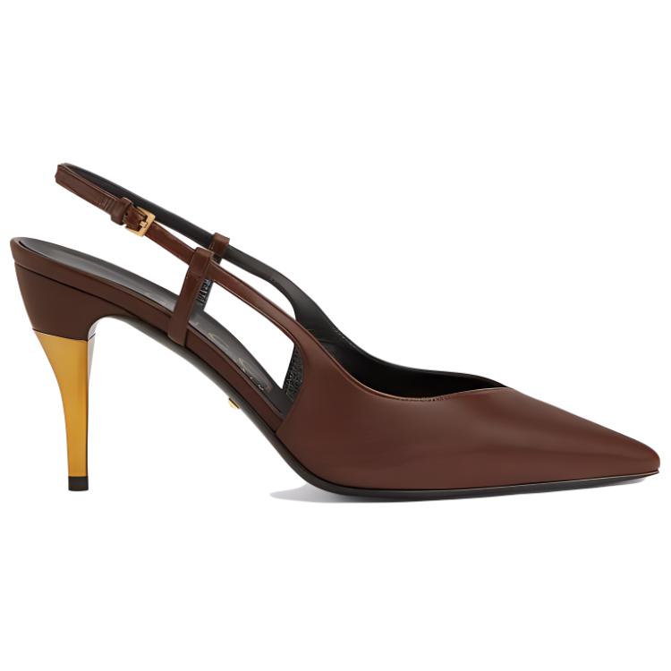 Order (W) Gucci Scarpe Stiletto in Pelle con Punta e Fibbia ''Marrone Oro'' 762378-C9D00-2208