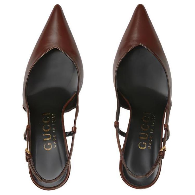 Shop (W) Gucci Scarpe Stiletto in Pelle con Punta e Fibbia ''Marrone Oro'' 762378-C9D00-2208