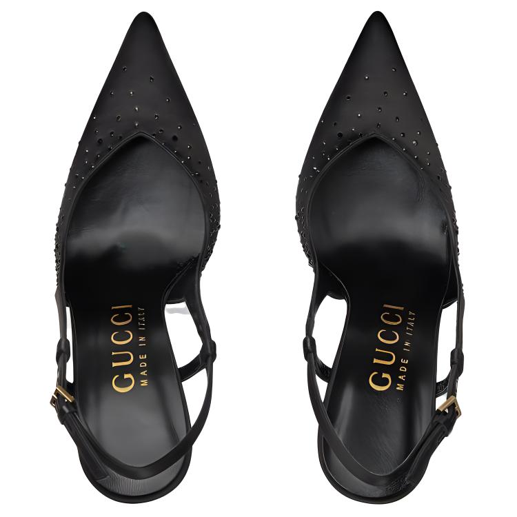 Shop GUCCI古馳 皮革 尖頭百搭 細跟 高筒鞋 女款 黑色