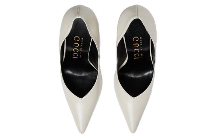 Shop (W) グッチ レザー ポインテッドトゥ スティレット (ホワイト) 715145-BKO00-9049