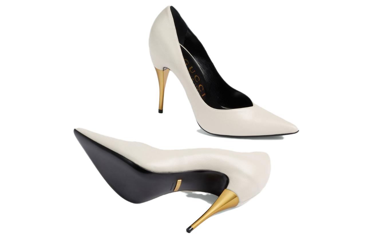 Details for (W) グッチ レザー ポインテッドトゥ スティレット (ホワイト) 715145-BKO00-9049