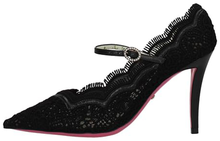 (W) Gucci Leather Rhinestone High Heels 'Black'
