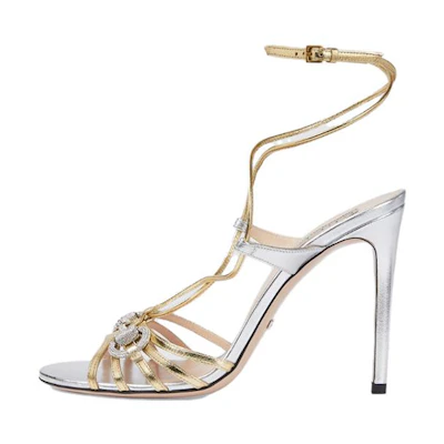 (W) Gucci Leather Round-Toe Buckle High Heel Sandal 'Silver'