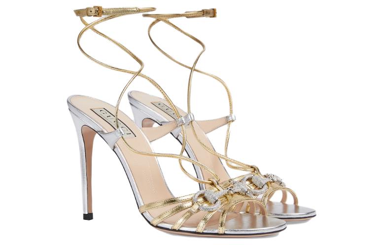 Lookbook (W) Sandali Gucci in Pelle con Tacco Alto e Fibbia Punta Tonda ''Argento'' 771596-B8B20-8150