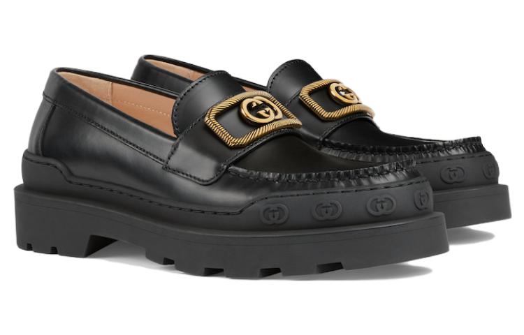 Order (W) 古驰黑色圆头皮革乐福鞋 762238-17X00-1000