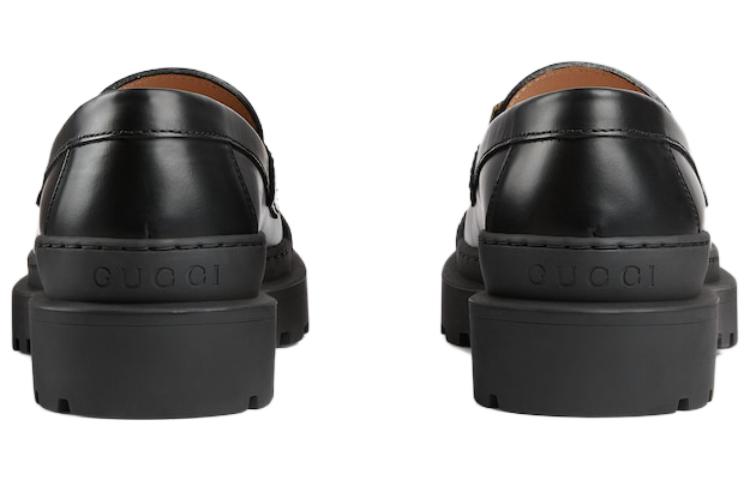 Shop (W) 古驰黑色圆头皮革乐福鞋 762238-17X00-1000