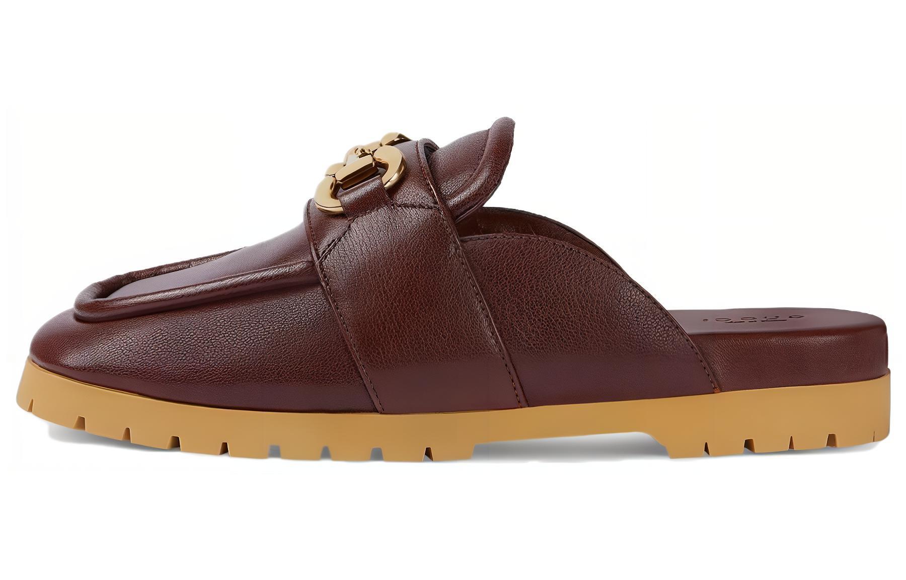 (Women) Gucci Leather Round-Toe Slip-On Slides 'Brown' 771096-AACAI-2208