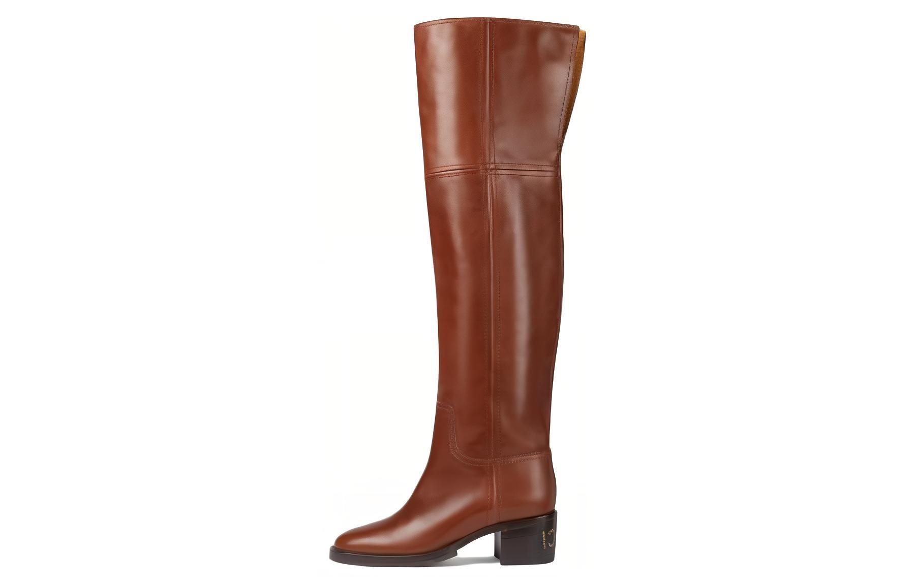 (Women) Gucci Leather Round Toe Over-The-Knee Boots 'Brown' 758288-AACGW-2103