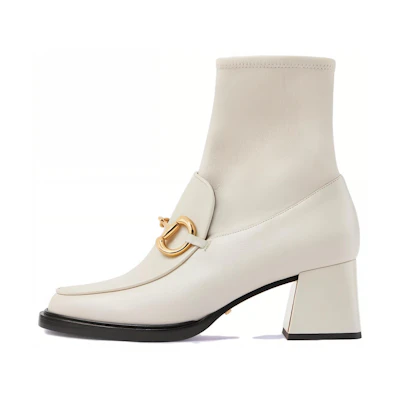 (W) Gucci Leather Round Toe Zip Boot 'White'