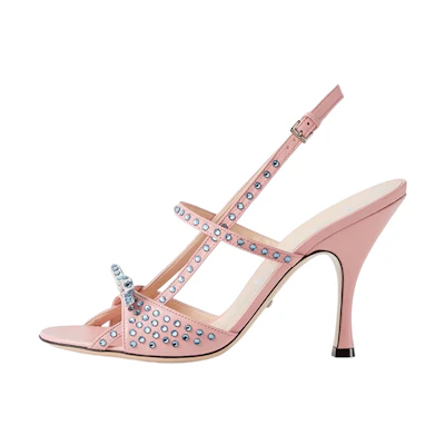 (W) Gucci Leather Sandal 'Crystal Bow Light Pink'