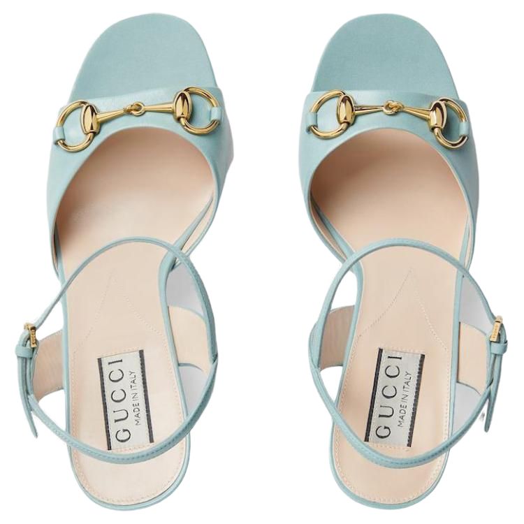 Shop GUCCI古馳 皮革 簡潔優雅 一字帶涼鞋 女款 淺藍色