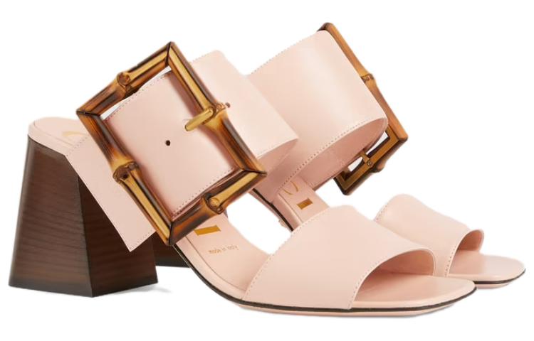 Lookbook GUCCI 古馳 竹扣皮革涼鞋 女款 淺粉色