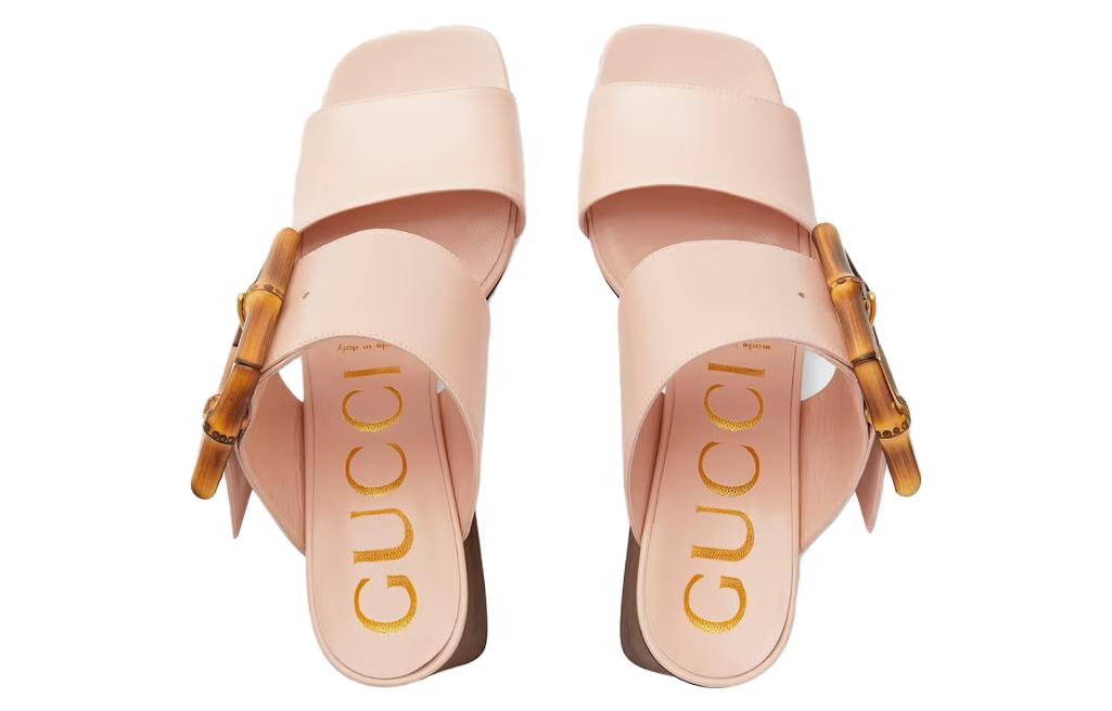 Shop GUCCI 古馳 竹扣皮革涼鞋 女款 淺粉色