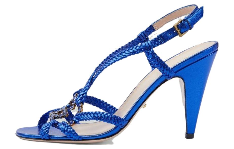 (Women) Gucci Leather Sandals with Crystal Double G Buckle 'Blue' 739098-B8B00-4220
