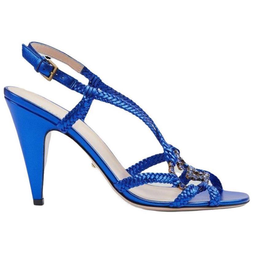 Order (W) Sandali in Pelle Gucci con Fibbia Doppia G Cristallo ''Blu'' 739098-B8B00-4220