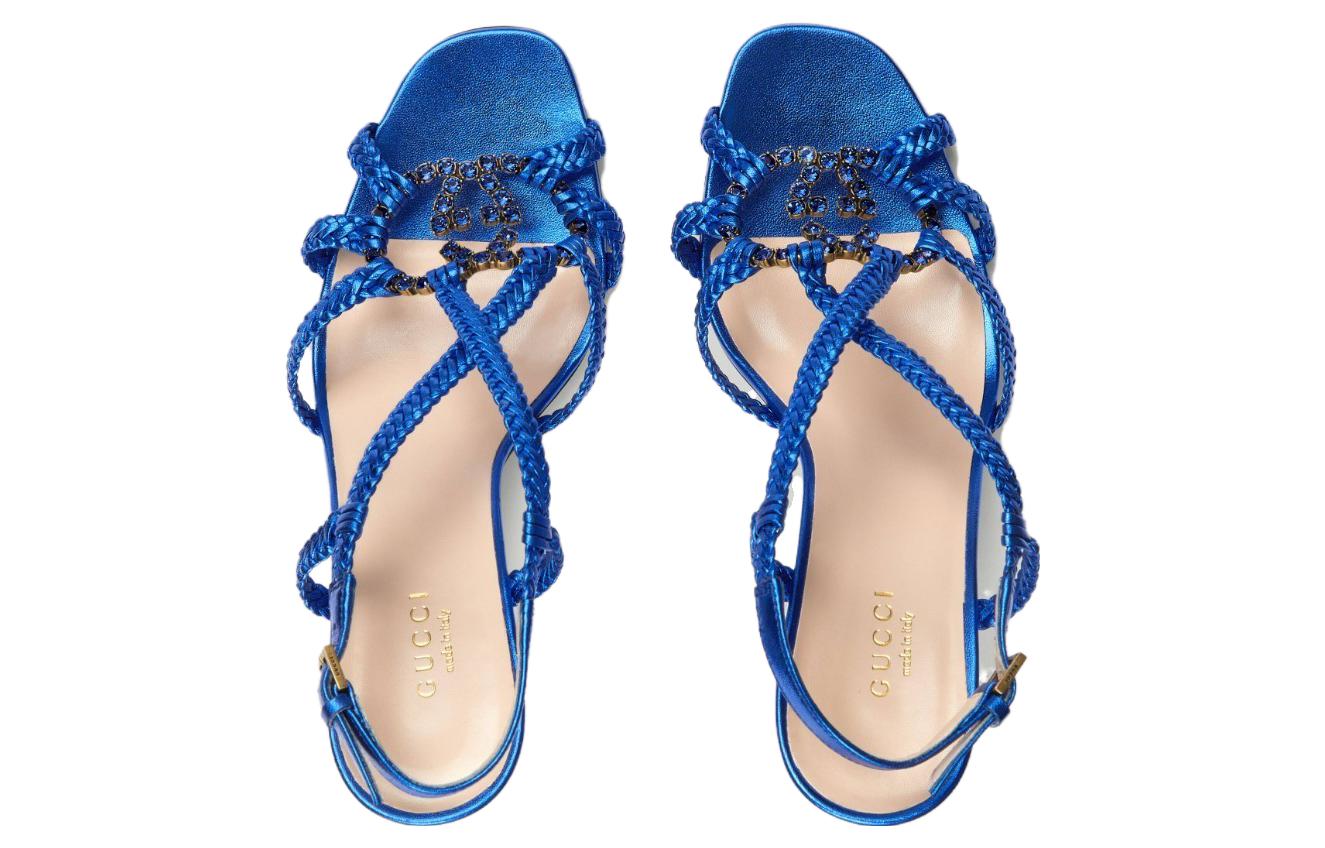 Lookbook (W) Sandali in Pelle Gucci con Fibbia Doppia G Cristallo ''Blu'' 739098-B8B00-4220